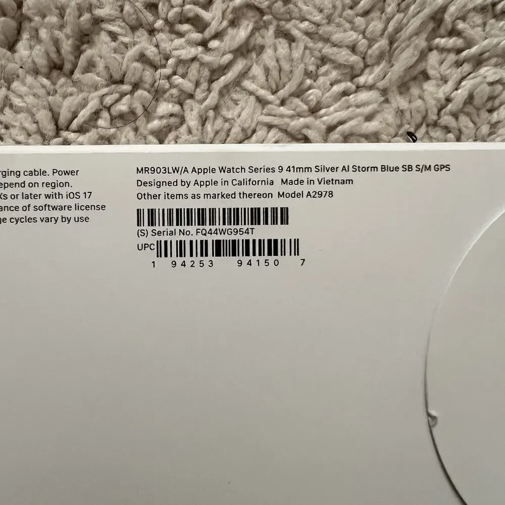 Apple Watch Series 9 GPS 41mm Silver Aluminum Storm Blue Sport Band S/M NEW